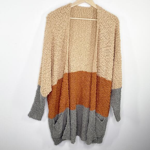 Grey Orange Long Sleeve Open Front Cardigan Sweater Women's Size Medium M - Picture 1 of 6